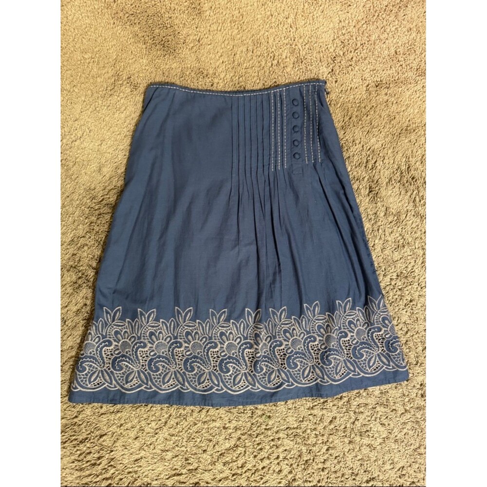 Vintage Monsoon Blue Embroidered A-Line Women's Skirt size Y2K Prairie Cottage